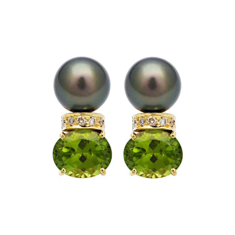 Earrings-Peridot, South Sea Pearl and Diamond