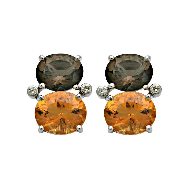 Earrings-Smokey Quartz, Citrine and Diamond