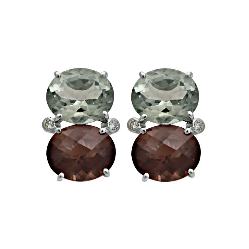 Earrings-Smokey Quartz, Green Quartz and Diamond