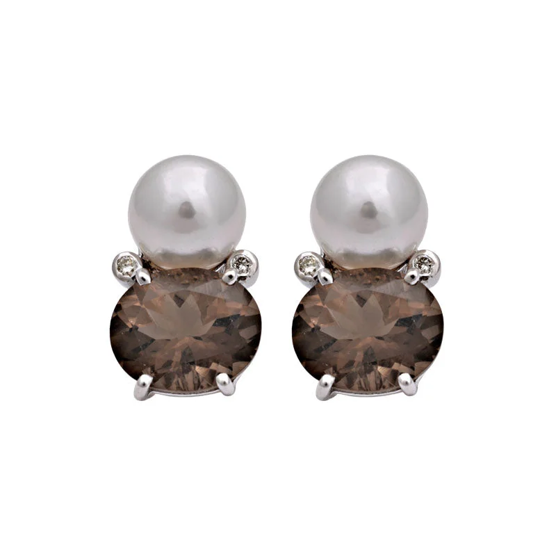 Earrings-Smokey Quartz, South Sea Pearl and Diamond