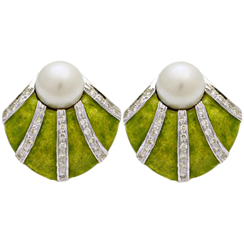 Earrings-South Sea Pearl and Diamond (Enamel)