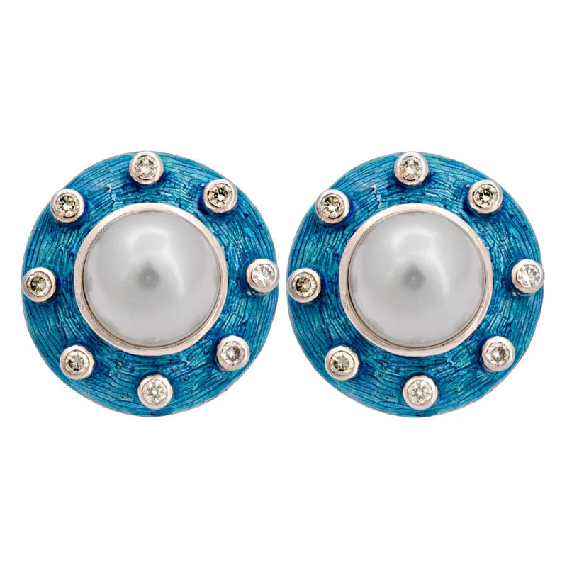 Earrings-South Sea Pearl and Diamond (Enamel)