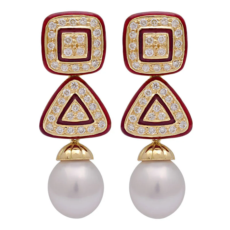 Earrings-South Sea Pearl and Diamond (Enamel)