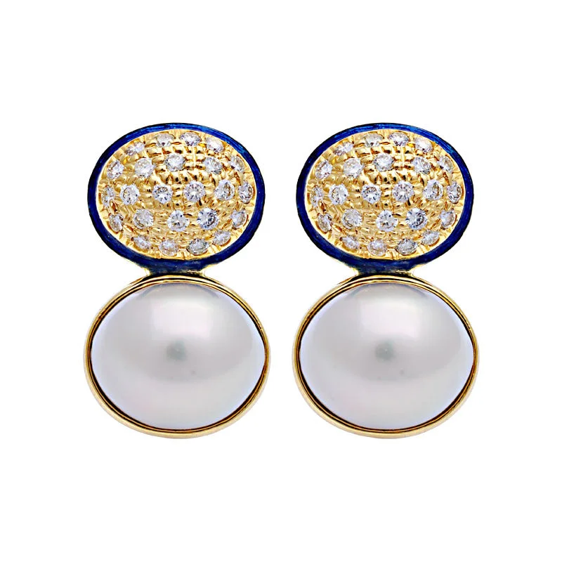 Earrings-South Sea Pearl and Diamond (Enamel)