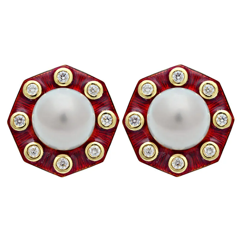 Earrings-South Sea Pearl and Diamond (Enamel)