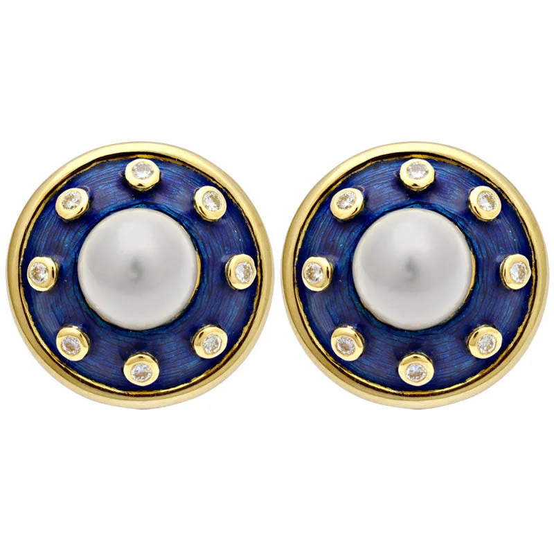 Earrings-South Sea Pearl and Diamond (Enamel)