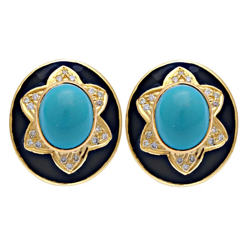 Earrings-Turquoise and Diamond (Enamel)