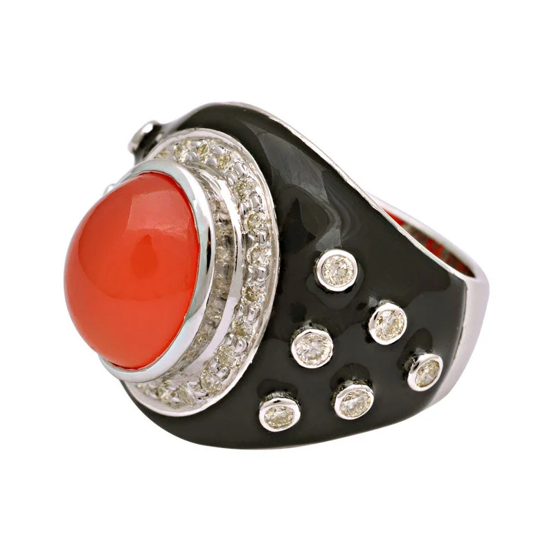 Ring-Cornelian and Diamond (Enamel)