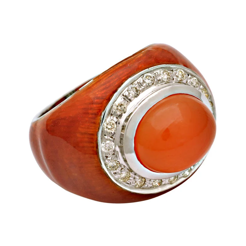 Ring-Cornelian and Diamond (Enamel)