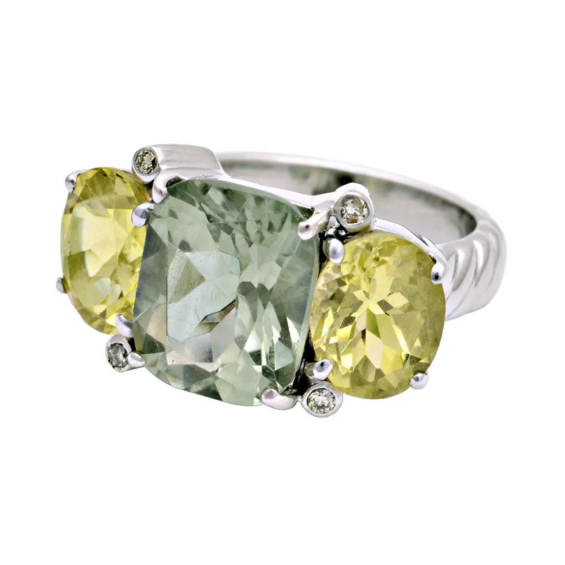 Ring-Green Quartz, Lemon Quartz and Diamond