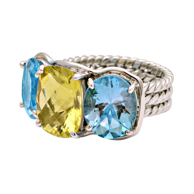 Ring-Lemon Quartz and Blue Topaz